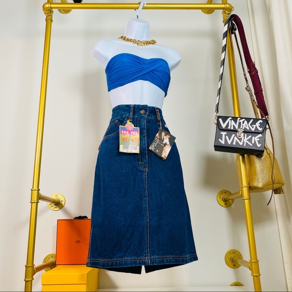 LFu's Fu's HighWaisted Blue Jean Skirt With Front & Back Pockets Size M - Picture 2 of 13